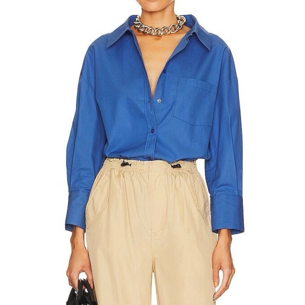 ANINE Bing Mika Button Down Cobalt Blue Oversized Tailored Shirt XL Cotton